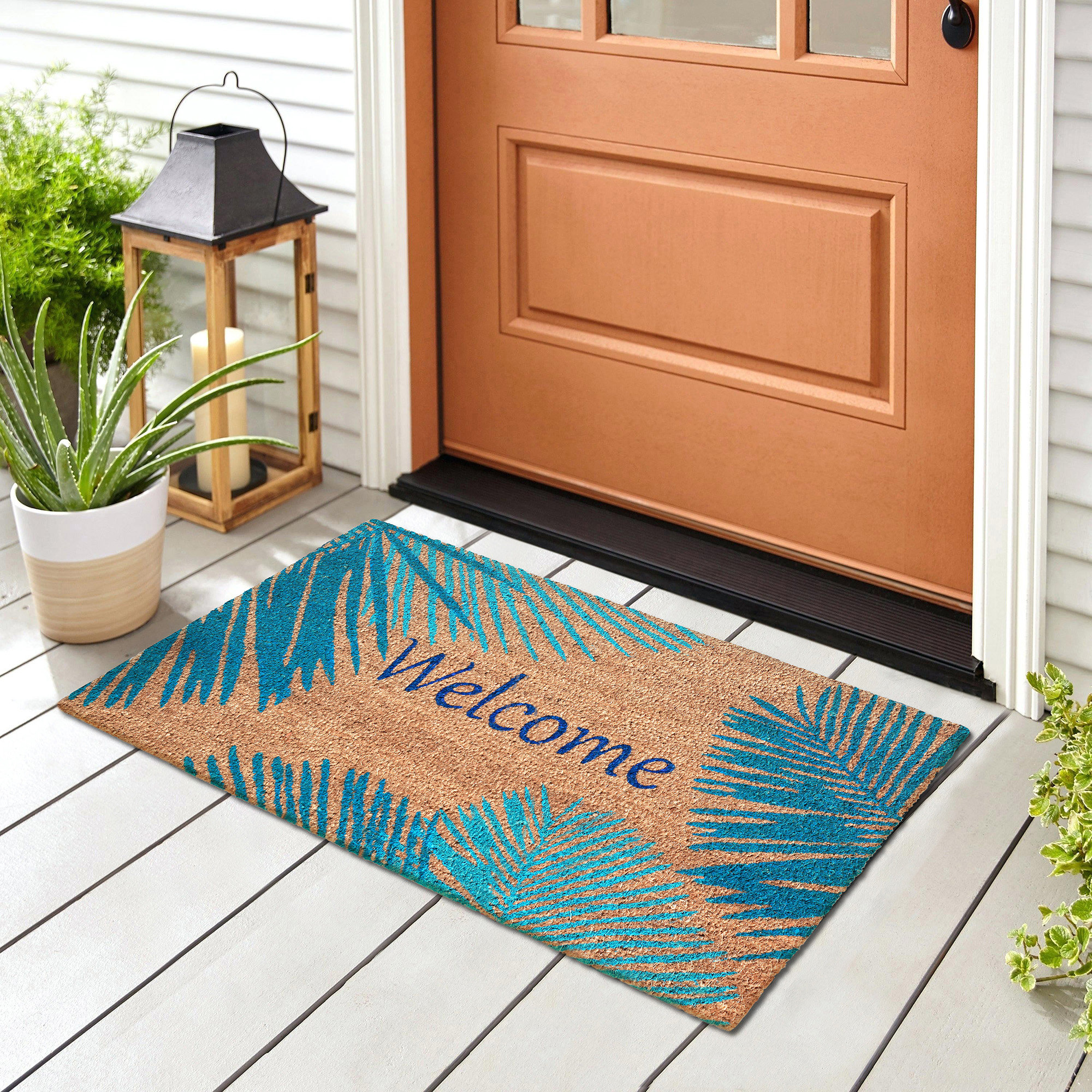 Bay Isle Home™ Fair Palm Border Non-Slip Outdoor Door Mat